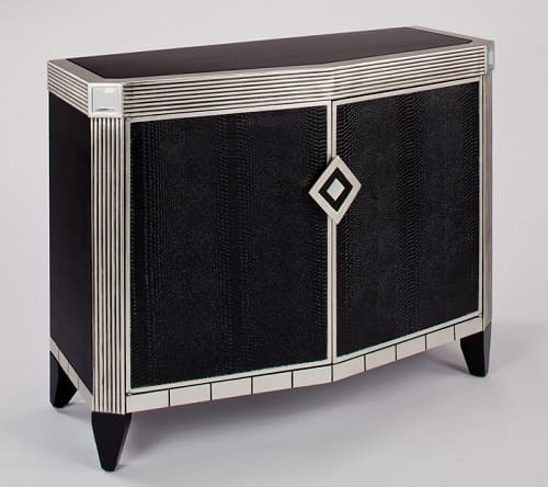 Faux black leather console cabinet