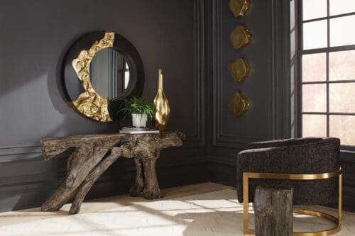 Mercury Round Black Gold Mirror